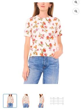 Vince Camuto Women’s Sz L Floral Short Sleeve Sweater Orange Red
